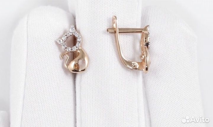 Серьги золотые детские с фианитами