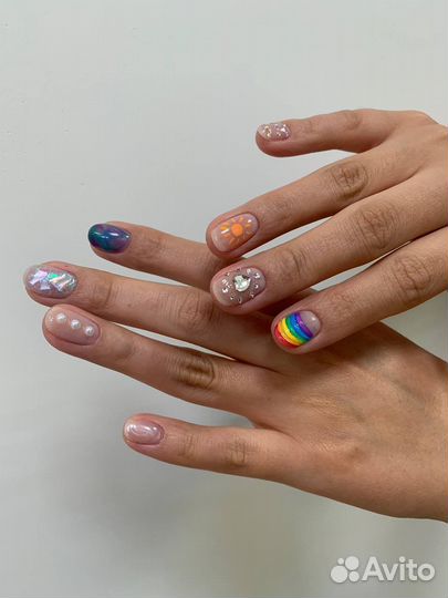 Корейский, крейзи маникюр, наращивание фикс цена