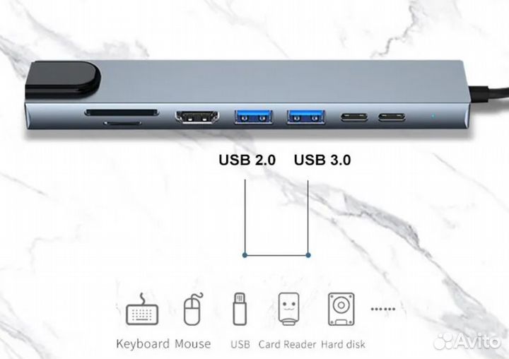 USB-концентратор 8 в 1, Type C, 3,1 на 4K, hdmi