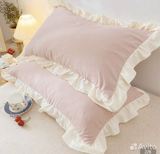 Набор наволочек с рюшами розовый 2 шт