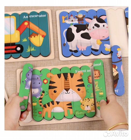 Деревянный детский 3D-пазл, Картинки палочки