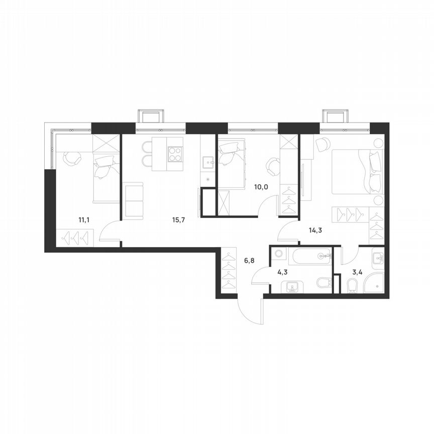 3-к. квартира, 65,6 м², 11/17 эт.