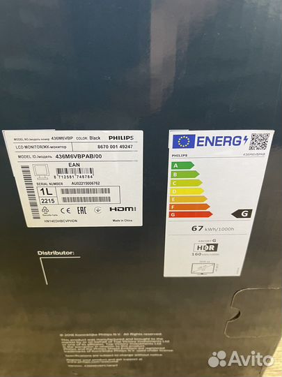 Монитор Philips 436M6vbpab, 3840x2160, 60 Гц, MVA