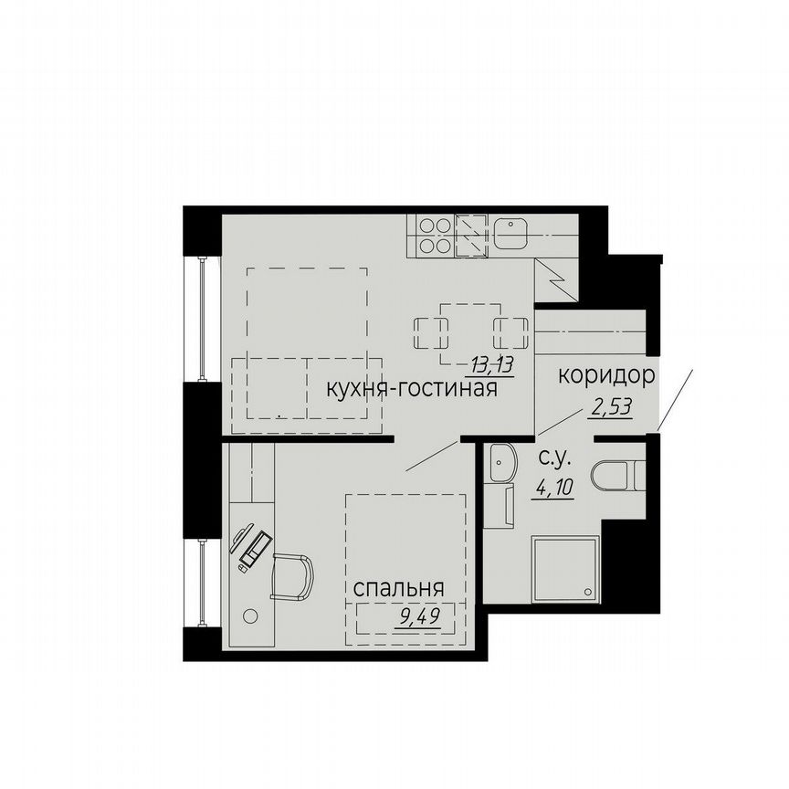 1-к. апартаменты, 29,3 м², 5/10 эт.
