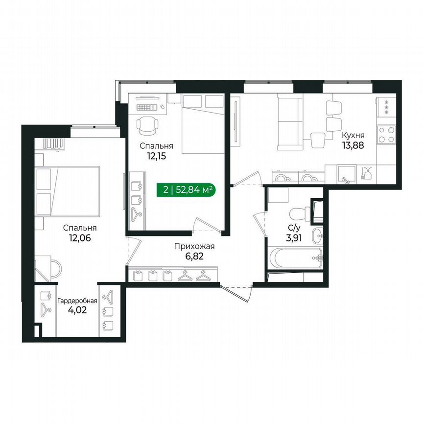 2-к. квартира, 52,8 м², 2/8 эт.