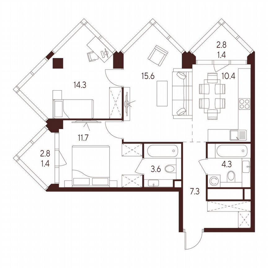 3-к. квартира, 67,2 м², 26/28 эт.