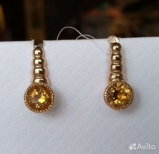 Золотые серьги с цитрином Новые 4000/гр