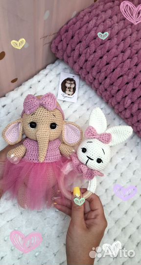 Вязаные игрушки ручной работы,слоник,зайка