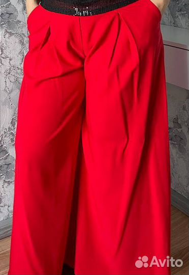 Брюки широкие красные