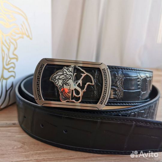 Чёрный мужской ремень Versace 105,110 см