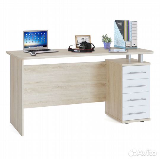 Стол компьютерный кст-105, цвет дуб сонома/белый, шхгхв 135х60х75 см., универсальная сборка