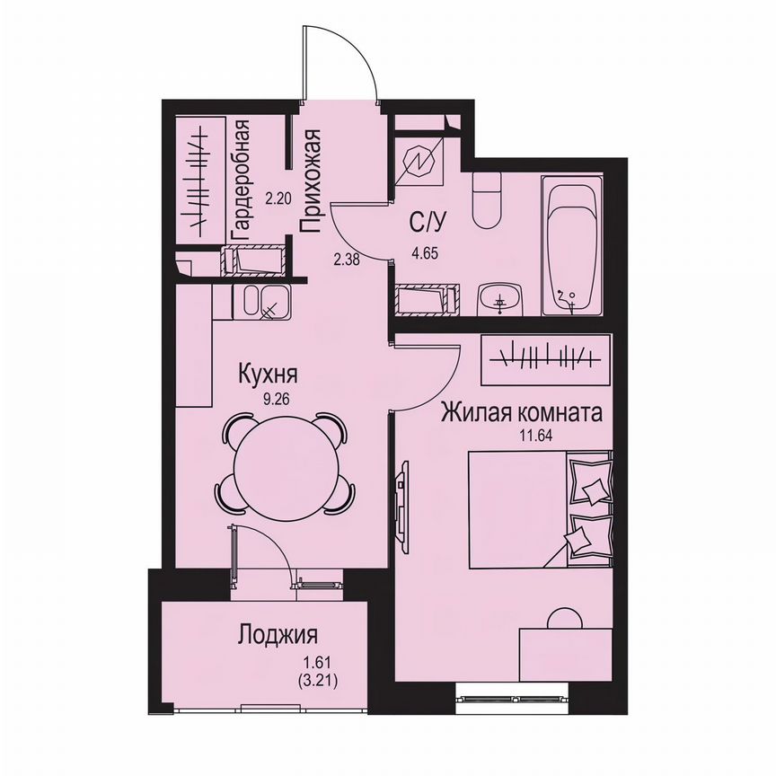 1-к. квартира, 31,7 м², 2/9 эт.