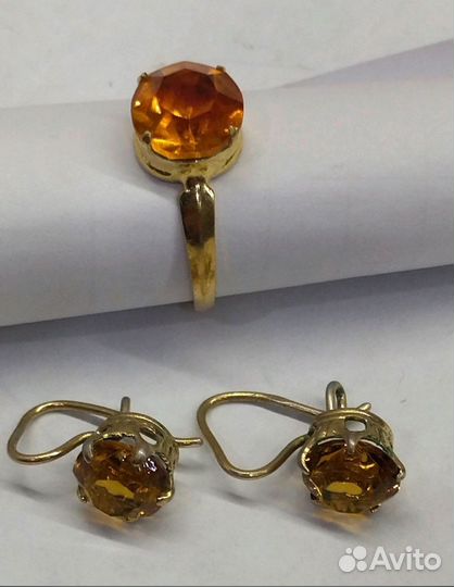 Серьги+кольцо одним лотом латунь позолота.винтаж