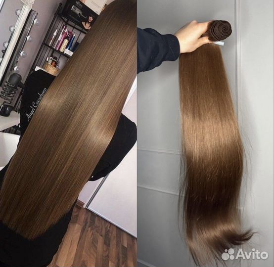 Волосы для наращивания русый 80 см капсулы