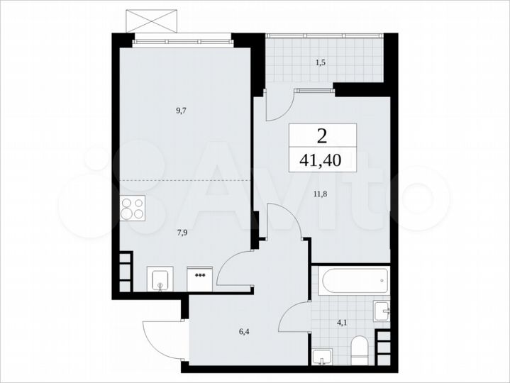 2-к. квартира, 41,4 м², 14/19 эт.