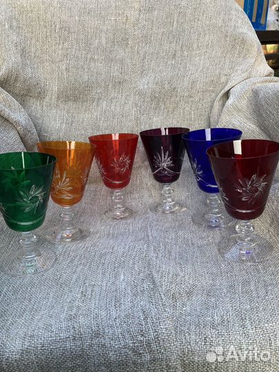 Бокалы для воды или вина, Цветной хрусталь, Чехия