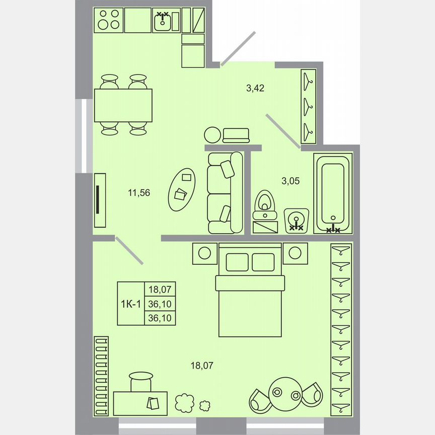 1-к. квартира, 36,1 м², 5/17 эт.