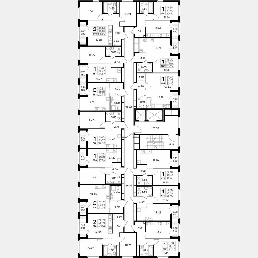 2-к. квартира, 53,8 м², 12/15 эт.