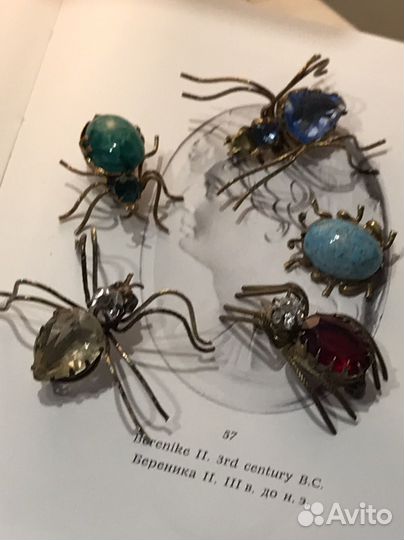 Старинная брошь паук Чехия