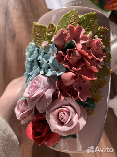 Кружка с декором из полимерной глины