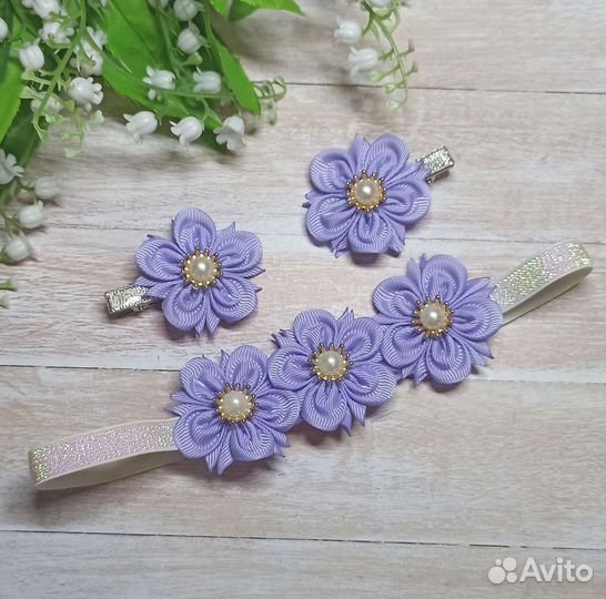 Повязка на голову + заколочки малышкам, разные