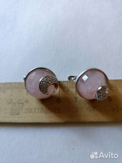 Серьги и браслет из натурального розового кварца