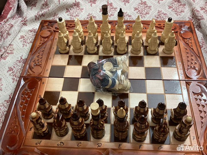 Шахматы-шашки-нарды-ручной работы-Медведь