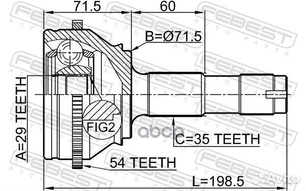 ШРУС наружный 29x71.6x35 febest 2810-drusa54 28