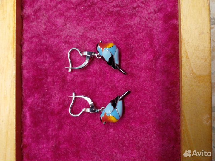 Серьги. Снегири. Серебро. Эмаль. Бренд соколов