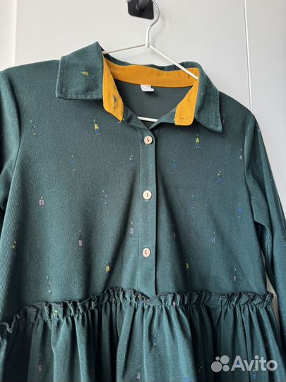 Женское вельветовое платье изумрудного цвета, S