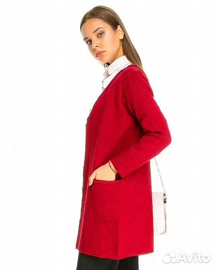 Италия, кардиган женский теплый с карманами бордо