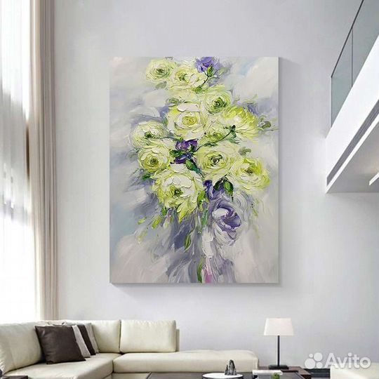 Картина маслом в гостиную Нежные цветы Розы