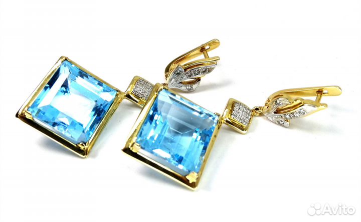 Крупные золотые серьги с топазами и бриллиантами