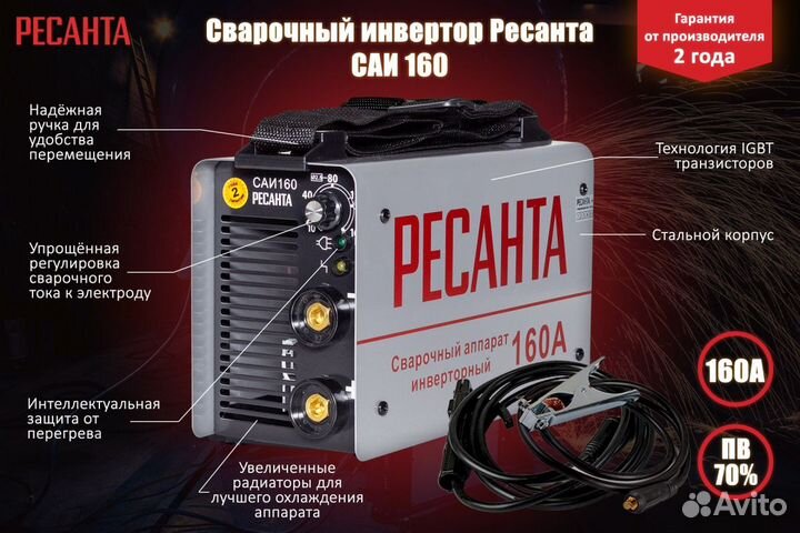 Инверторный сварочный аппарат Ресанта саи 160 65/1