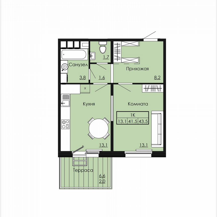 1-к. квартира, 43,5 м², 1/9 эт.
