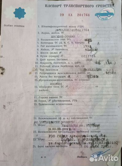 Двигатель Ниссан Урван TD25 2.5 л по запчастям