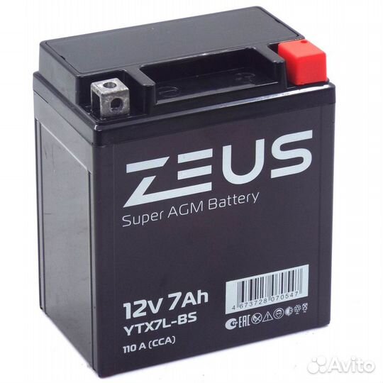 Аккумулятор zeus super AGM 7 Ач о.п YTX7L-BS