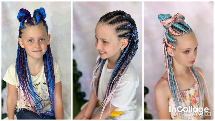 Косы с канекалоном, брейды в хвост, афрокосы