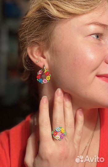 Серьги подвески из бисера на конго