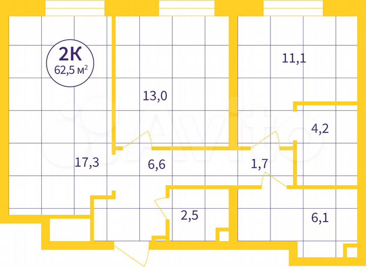 2-к. квартира, 62,5 м², 1/25 эт.