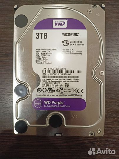 Жесткий диск HDD WD Purple 3 tb