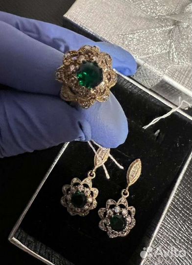 Серьги и кольцо серебро