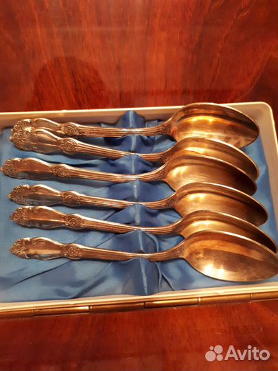 Мельхиоровый набор чайных ложек с позолотой
