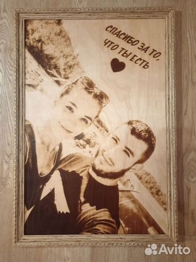 Выжженный портрет по фото на дереве Подарок