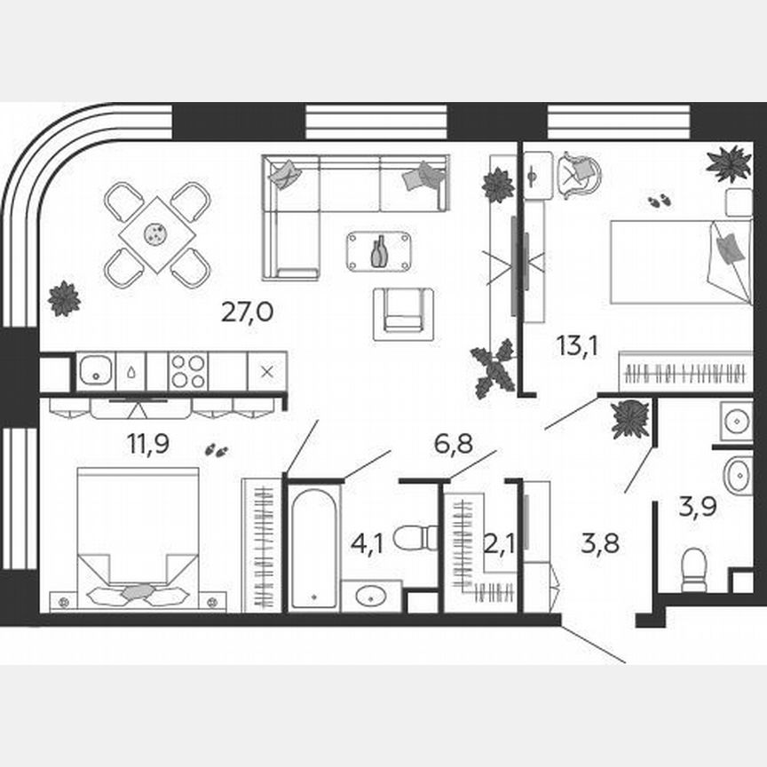 2-к. квартира, 72,7 м², 4/27 эт.