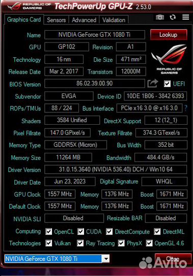 Видеокарта evga GTX 1080 Ti SC2 gaming 11GB