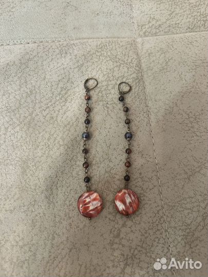 Серьги длинные с устричной раковиной