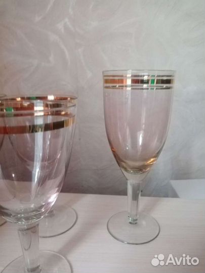 Фужеры 7шт для шампанского с золотой каймой СССР