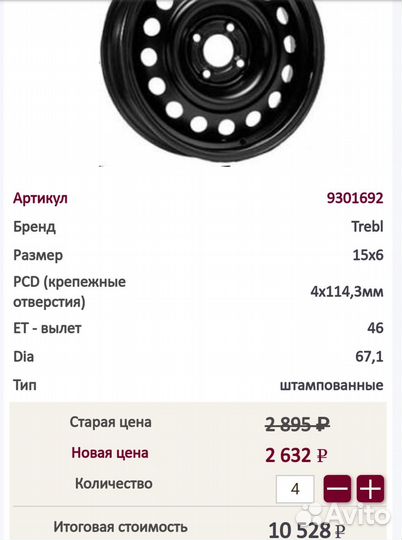 Штампованные диски r15 4 114.3