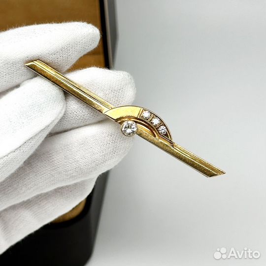 Золотой зажим для галстука с бриллиантами 750 проб